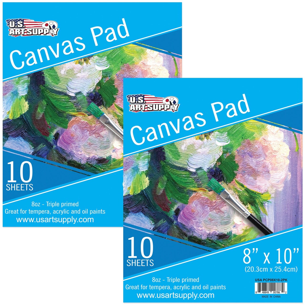 8" x 10" 10-Sheet 8-Ounce Triple Primed Acid-Free Canvas Paper Pad (Pack of 2 Pads), Canvas Paper for Acrylic Painting